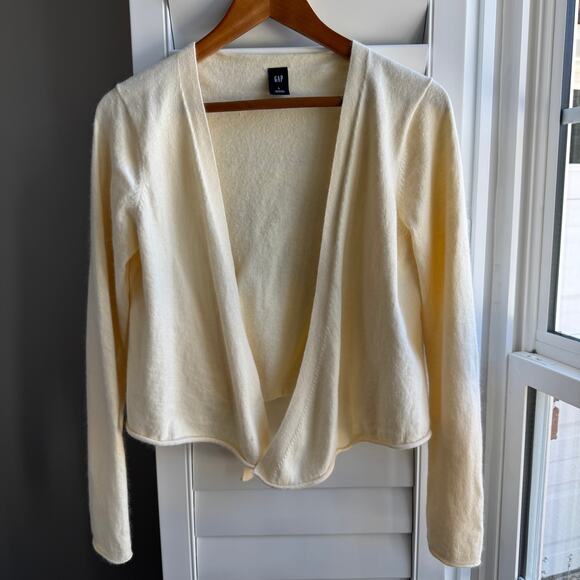 Vintage GAP Sweater Womens M Pale Yellow Open Cardigan Cotton Angora Blend Y2K - Picture 1 of 12